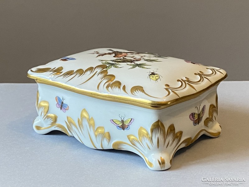 Herend porcelain 4-legged bird-painted rothschild bonbonier jewelry box with lid
