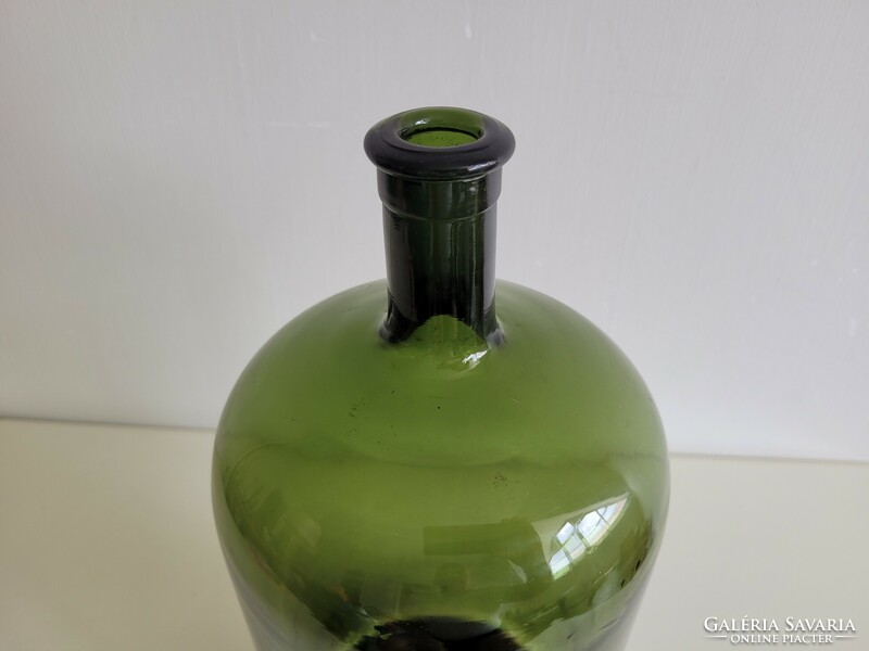 Old large size 6 liter olive green green huta glass bottle balloon bottle 40.5 cm