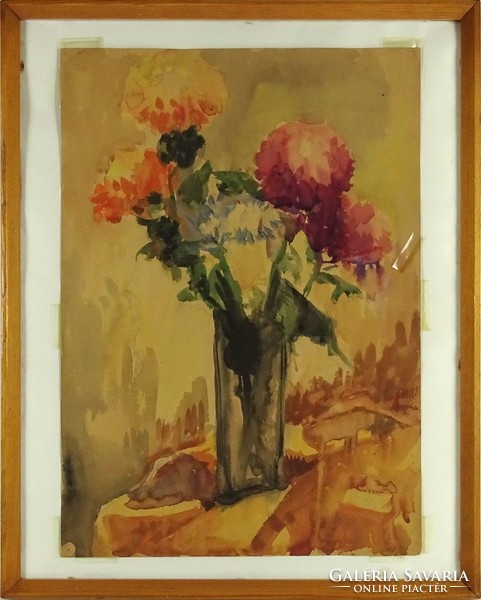 1N237 XX. századi festő : Őszirózsás asztali virágcsendélet