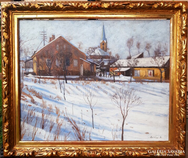 Lajos Szlányi (1869-1949) winter sunshine (Szolnok)