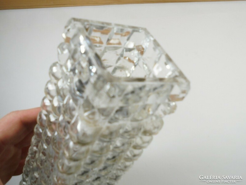 Retro old glass vase with convex pattern - 22.3 cm high