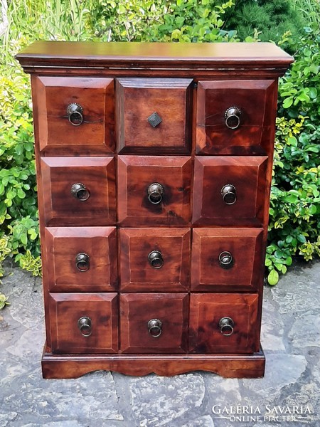 Small chest of drawers in solid wood with 12 drawers
