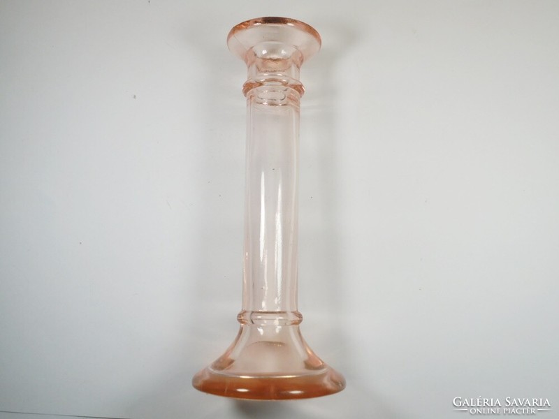 Antique old glass vase or candle holder, pale pink, 19.5 cm high