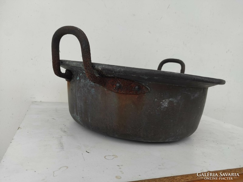 Antique kitchen copper cauldron heavy red copper vessel kettle with rusty iron handle 845 7409