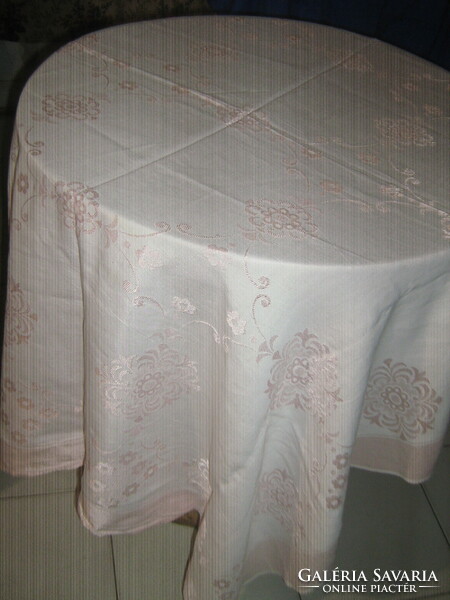 Beautiful vintage pink baroque leaf pattern damask tablecloth