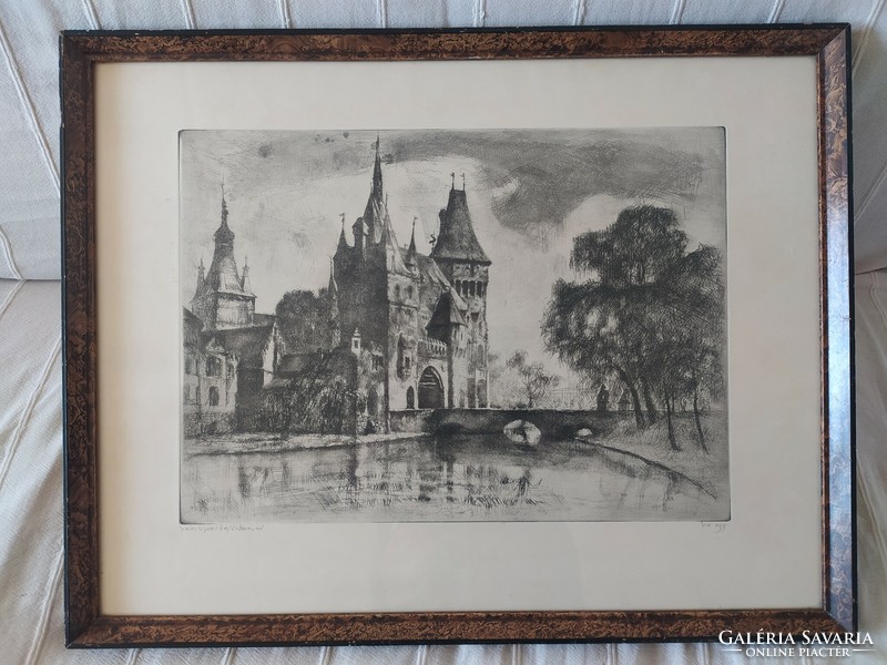 Nándor Varga l.Ajos: vajdahunyad castle signed, in original frame, flawless 57 x 44 cm