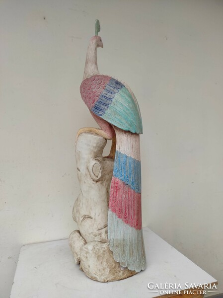 Antik páva fa szobor festett színezett India 847 7414