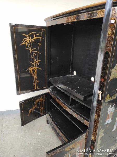 Antique Chinese furniture painted geisha life portrait motif large black lacquer cabinet 602 7350