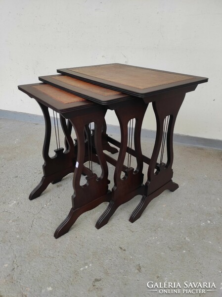 Antique 3-piece carved table row, push-together small table with pattern insert 892 7440