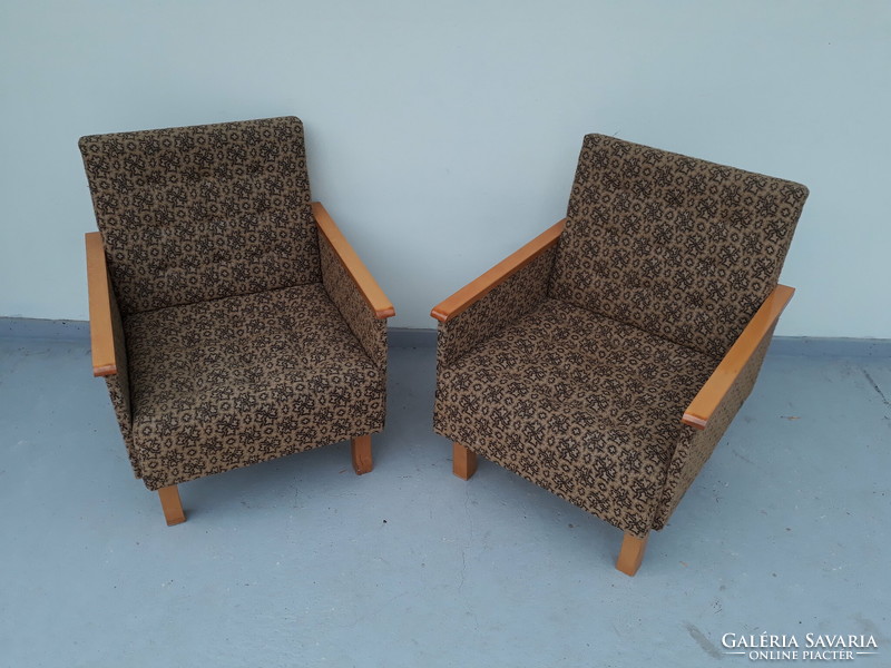 Retro fotel bútor kárpitozott fa karfás fotel szék 2 darab 5466