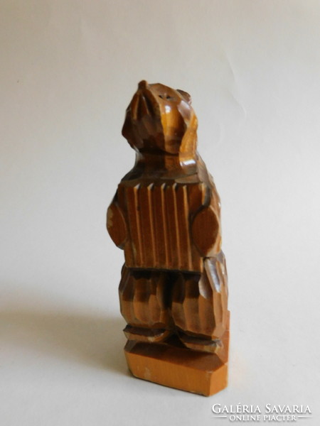 Wooden carved bear with accordion 12.5 Cm