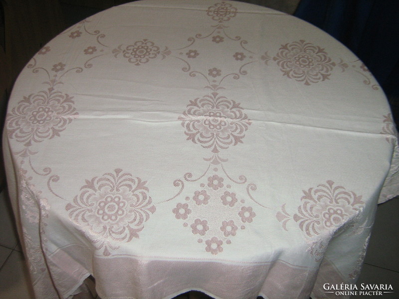 Beautiful vintage pink baroque leaf pattern damask tablecloth