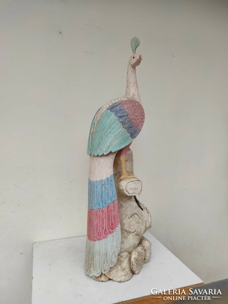 Antik páva fa szobor festett színezett India 847 7414