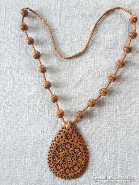 Carved wooden necklace