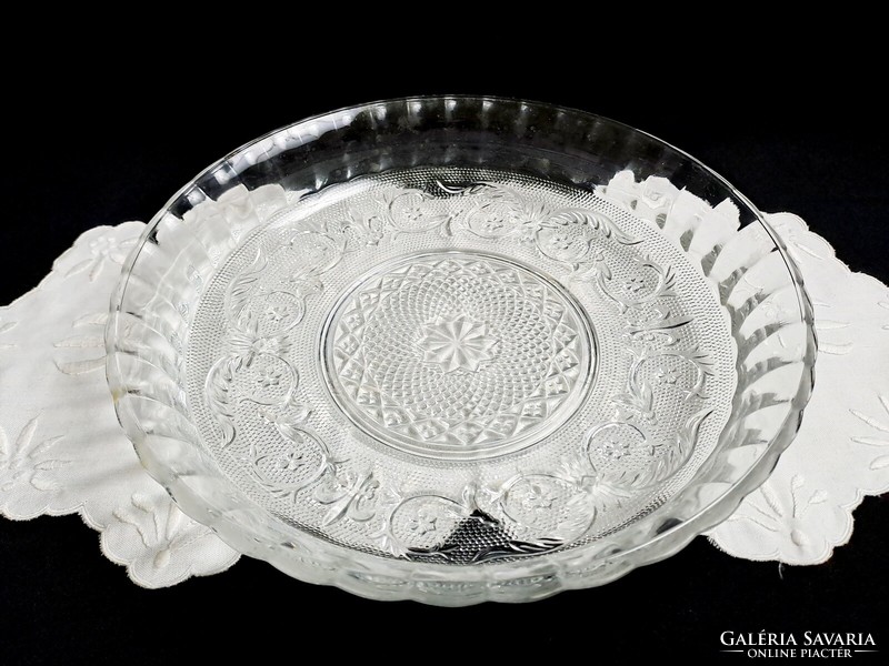 Very nice 30 cm patterned deep glass cake serving bowl, heavy piece
