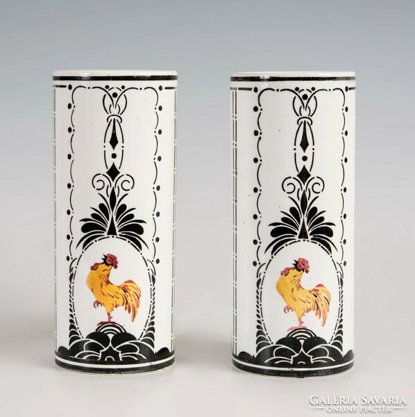 Kispest - Art Nouveau vase paired with a rooster figure