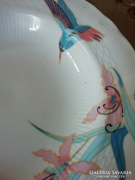 Kék-rózsaszín madaras porcelán étkészlet