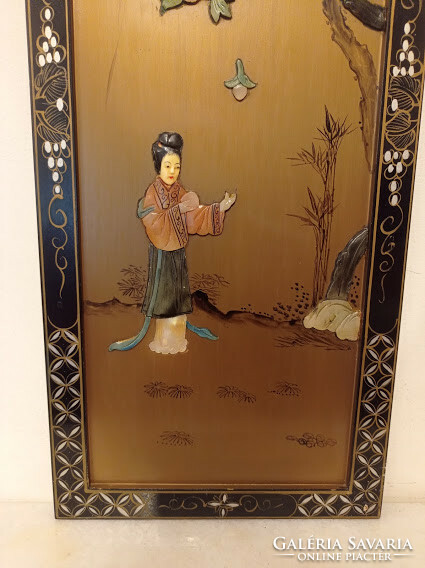 Antique Chinese relief inlaid painted life picture black lacquer furniture wall picture China Asia 1 4366