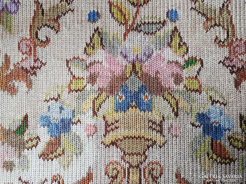 Kelim decorative pillow front with vintage flower bouquet tendril pattern, pastel colors