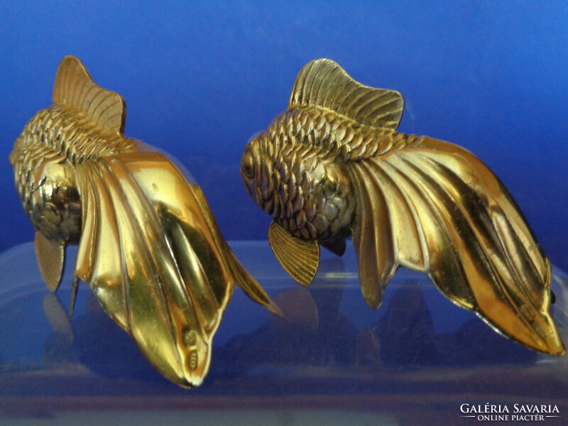 Pair of silver goldfish spice holders