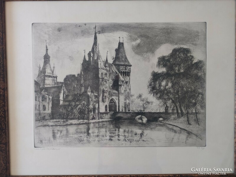 Nándor Varga l.Ajos: vajdahunyad castle signed, in original frame, flawless 57 x 44 cm