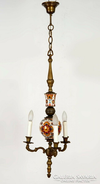 Three-arm chandelier with painted ceramic insert