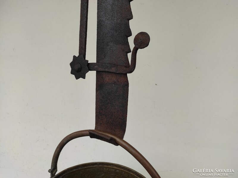 Antik kovácsolt vas tűztér fölött bográcsot tartó emelő konyhai eszköz XVIII. - XIX. század 624 7222