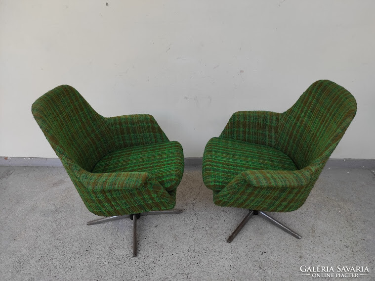 Retro fotel pár 2 darab zöld kárpitos forgó fotel szék bútor 5482