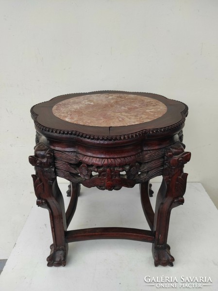 Antique Chinese furniture small table ornately carved marble top with vase holder 846 7413
