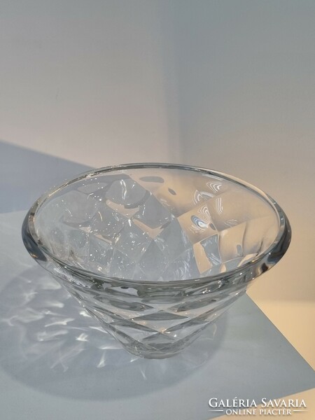 Impressive thick-walled crystal glass bowl/tray in Orrefors style