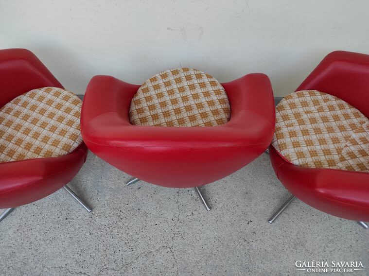 Retro fotel bútor műbőr kárpitozott forgó kagyló fotel szék 3 darab 5472