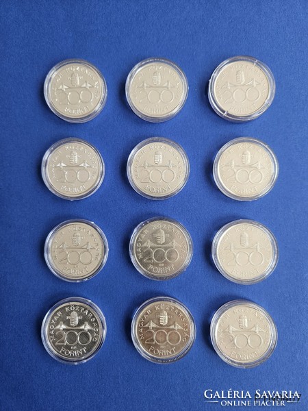 Silver HUF 200 lot (12 pcs) more beautiful pieces from circulation in a capsule