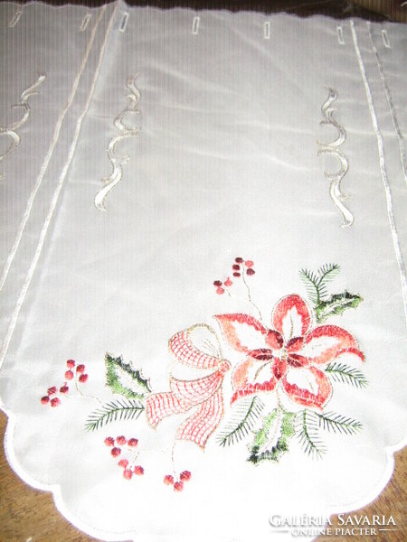 Beautiful vintage Christmas floral machine embroidered stained glass curtain