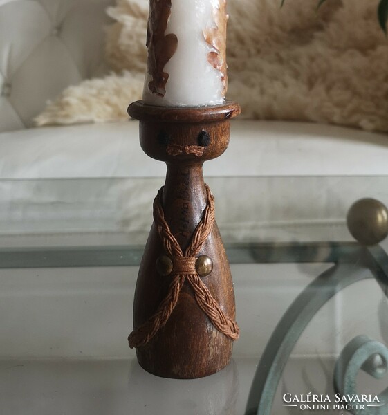 Wooden figure folk candle holder, solid walnut wood, handmade, folk