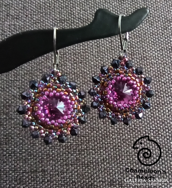 "Absolute Lilac Mandala Beading Earrings" Swarovski kristállyal készült gyöngyfűzött fülbevaló
