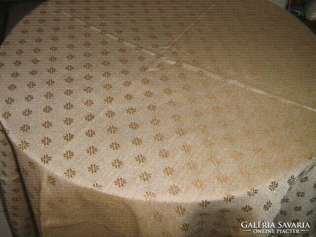 Dreamy, elegant, hand-crocheted edge, antique gold floral woven tablecloth