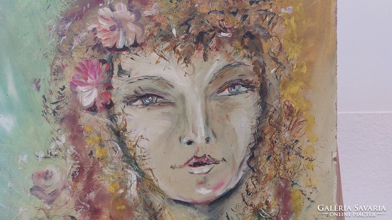 (K) Balán Éva meseszerű fantázia portréfestménye  29x37 cm