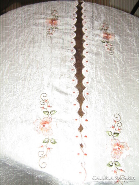 A pair of beautiful, elegant, butter-colored, machine-embroidered special crumpled silk curtains