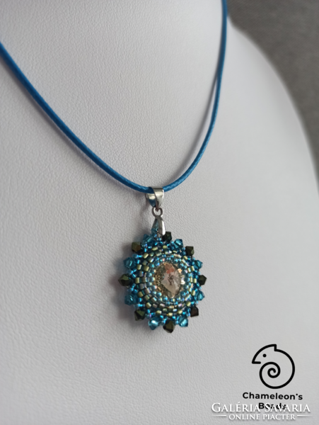 "Sky Blue and Green Mandala Beading Set" Swarovski kristállyal készült gyöngyfűzött ékszer szett