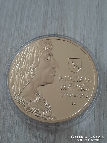 Hunyadi Mátyás, az igazságos király 24 karátos arannyal bevont UNC emlékérem kapszulában 2012