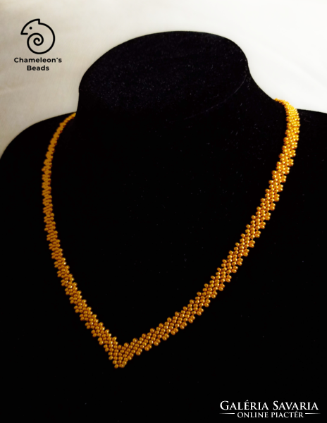 "Orange Golden Beading Necklace" narancssárga arany színű  gyöngyfűzött nyakék