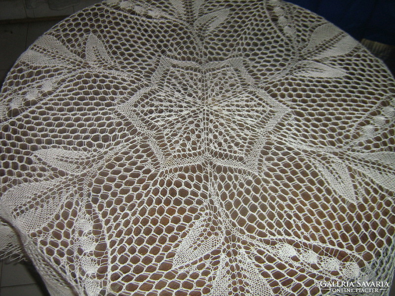 Beautiful white antique filigree round crochet tablecloth