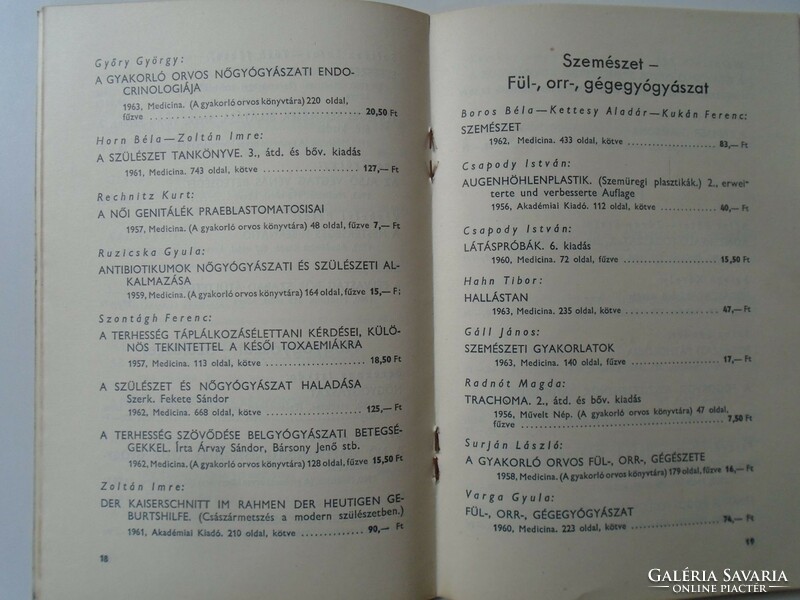 ZA447.17   Orvosi és egészségügyi könyvek jegyzéke 1963 Árjegyzék, árlista