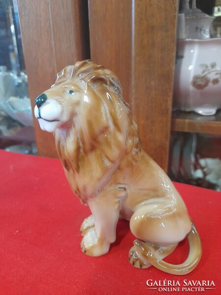Zsolnay hand-painted sitting lion porcelain figurine.