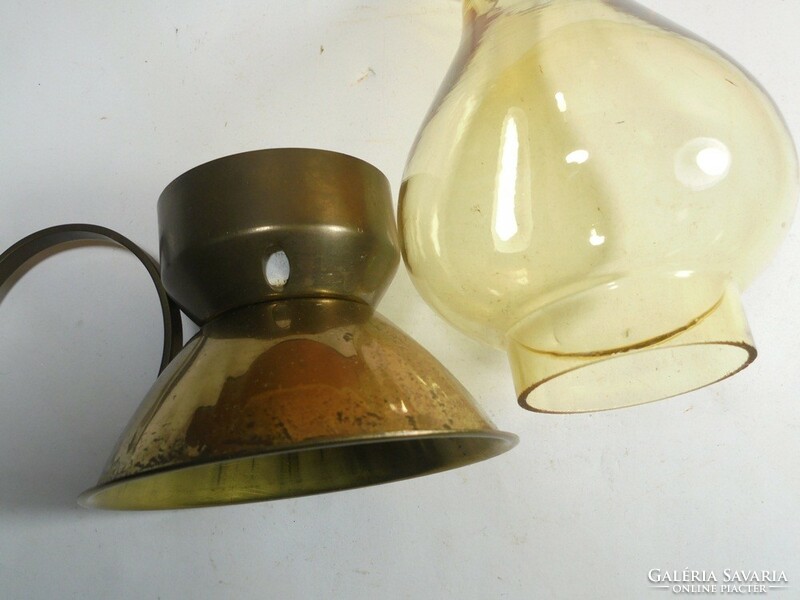 Retro copper candle holder glass with veil handle in the shape of a kerosene lamp - approx. 1970s-80s