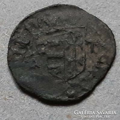 I. Ulászló denarius 1442-1443 h minted in Great Sibiu with Lithuanian equestrian coat of arms double struck