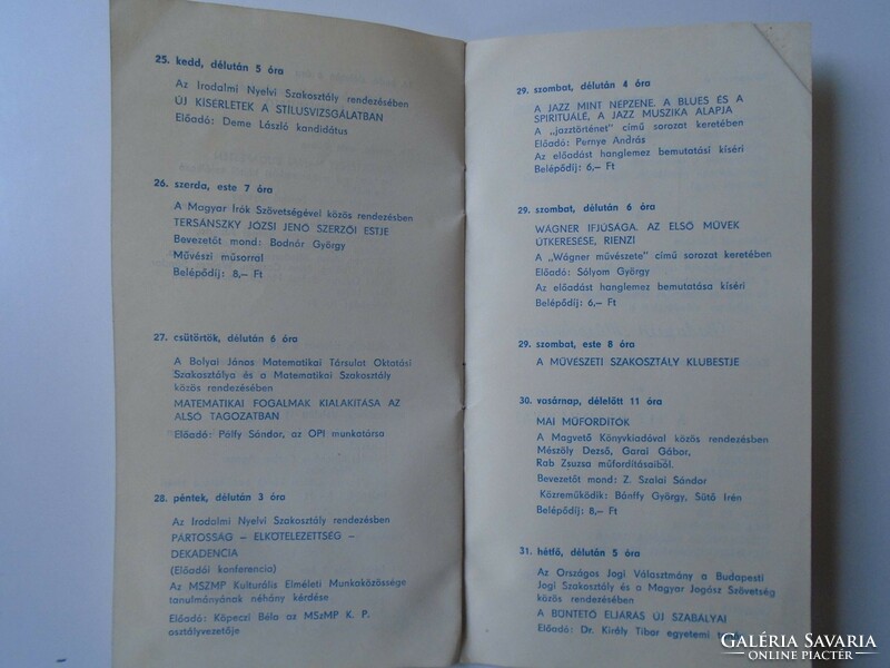 Za447.24 Kossuth club tit Budapest - October 1966 program - lectures