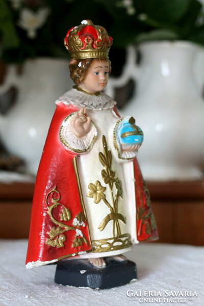 Prágai kis Jézus, antik, kézzel festett, gipsz szobor