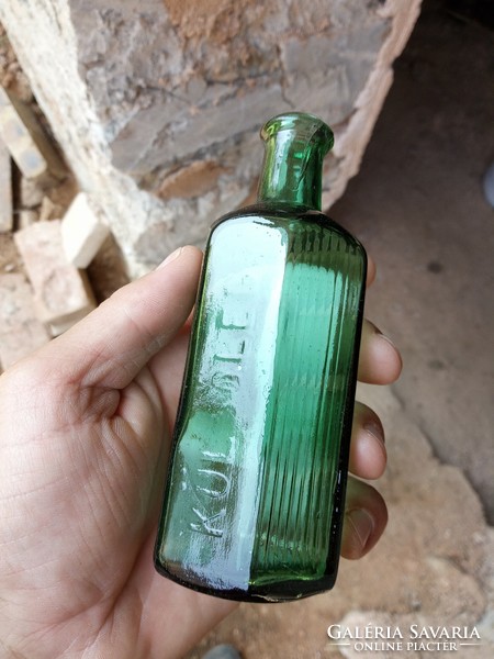 Old, pharmacy, labeled on the outside, green bottle, 150 ml