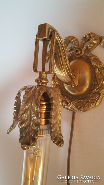 Completely renovated copper wall lamp with acanthus flower petals on a bow wreath base!